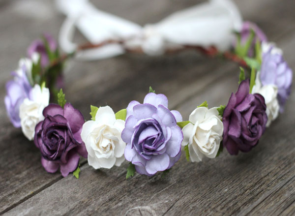 Purple Wedding Head Wreath Plum Floral Headpiece Rose Hair Wreath 